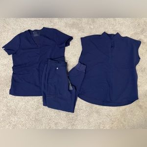 Figs navy blue bundle, 2 scrub tops, 1 scrub bottom